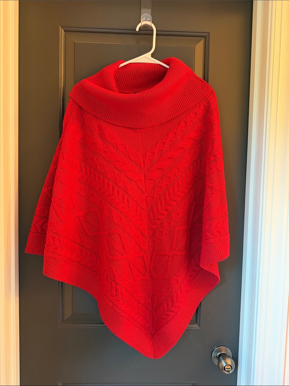 Talbots‎ Red Cable-Knit Poncho with Roll Collar OS NWT